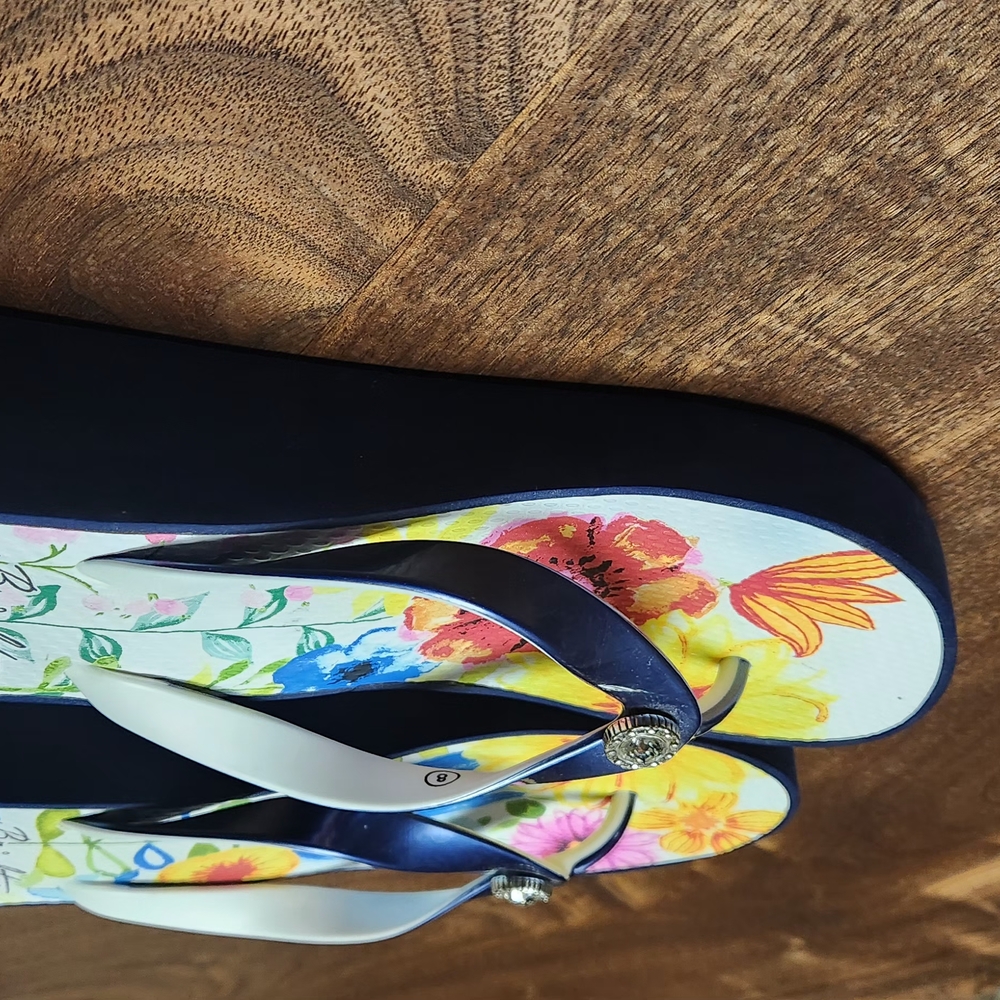 Brighton Blue Sandals Vibrant Floral Design - Picture 2 of 3